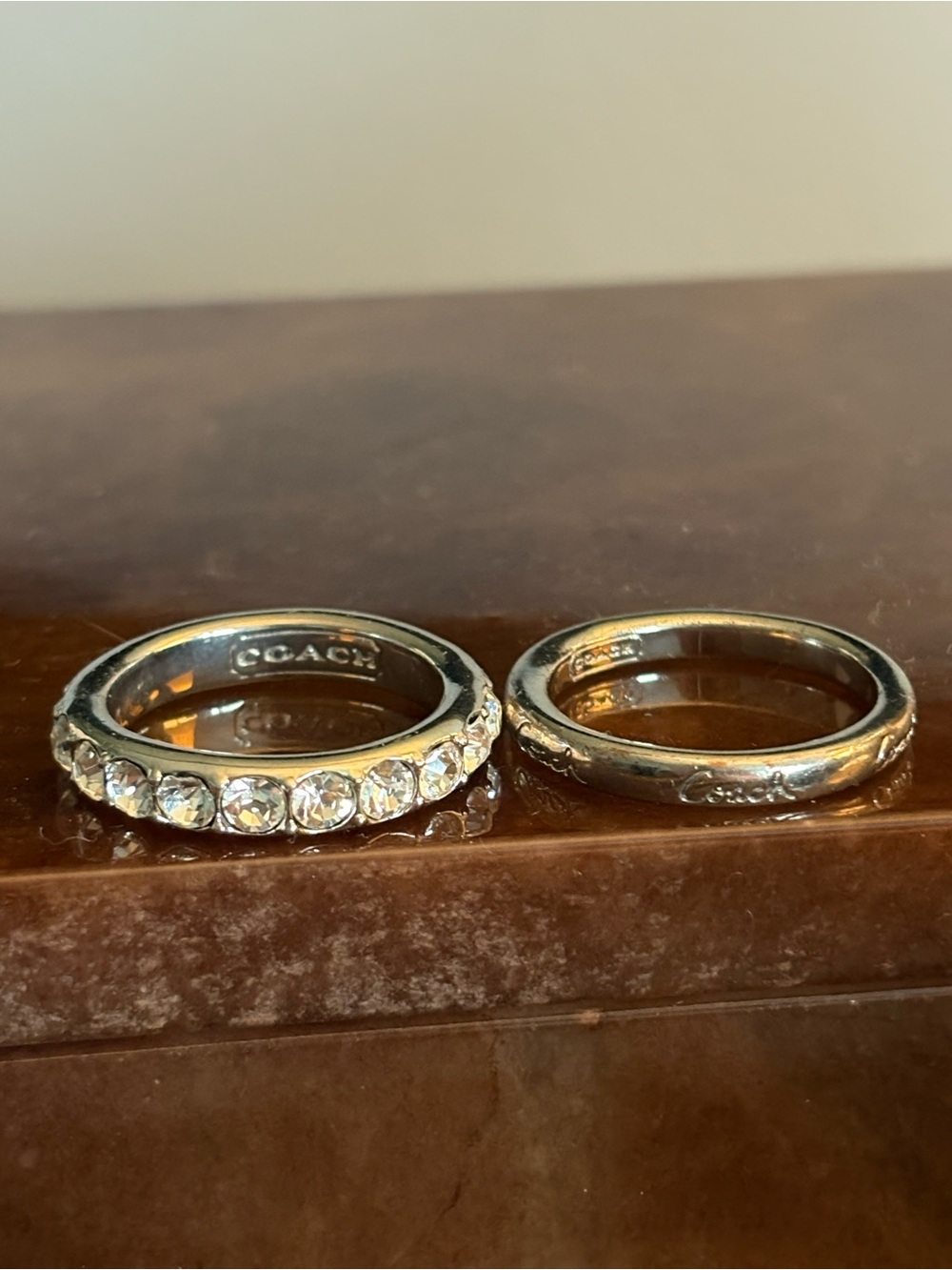 Coach Women's Ring Set Silver Rhinestone Band-set of two eternity band